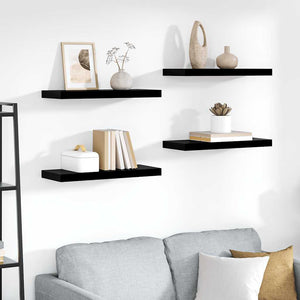 vidaXL Étagères murales 4 pcs Noir brillant 60x23,5x3,8 cm MDF