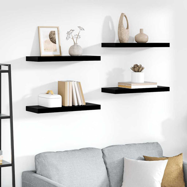 vidaXL Étagères murales 4 pcs Noir brillant 60x23,5x3,8 cm MDF