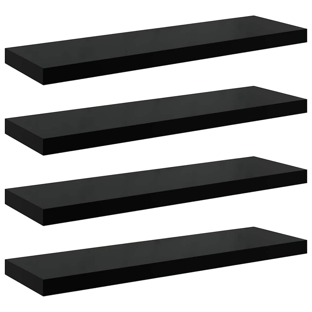 vidaXL Floating Shelves 4 pcs. High Gloss Black 80x23.5x3.8 cm MDF