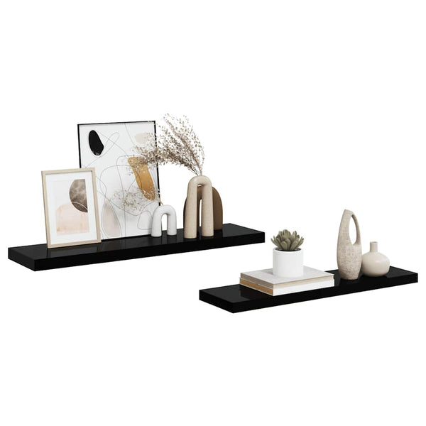 Schweberegale, 2er Set, Hochglanz Schwarz, 90cm