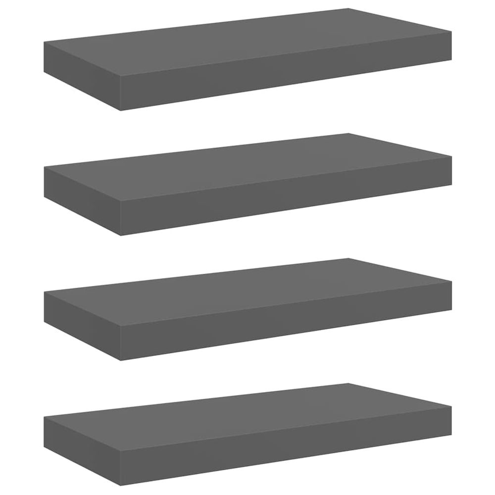 vidaXL Floating Shelves 4 pcs. High Gloss Grey 50x23x3.8 cm MDF