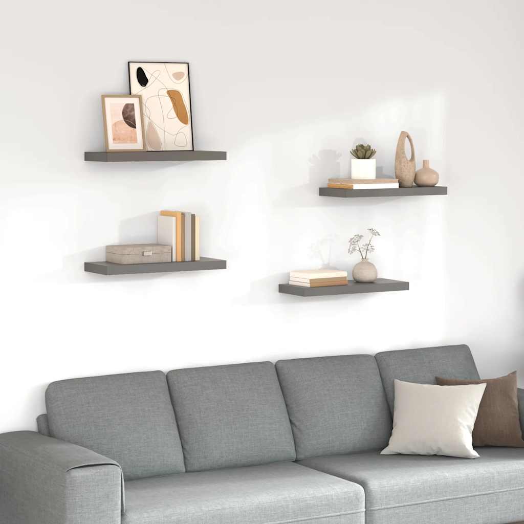 Schweberegale Grau Hochglanz, 4er Set