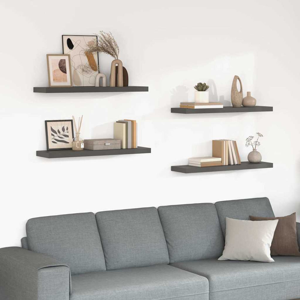 vidaXL Floating Shelves 4 pcs. High Gloss Grey 90x23.5x3.8 cm MDF