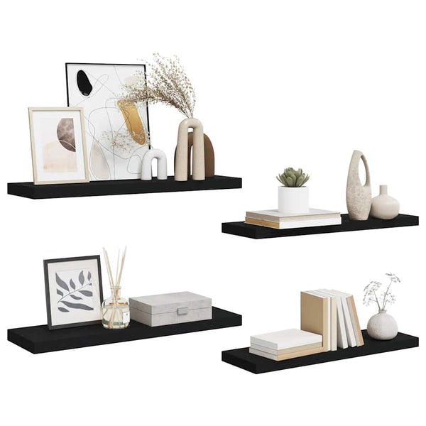 Schwarze Schweberegale, 4er Set, 80cm