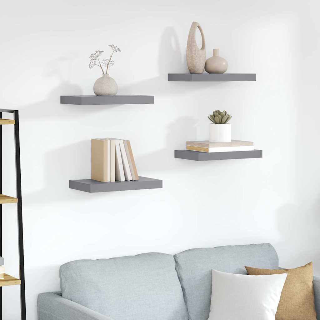 Schwebende Wandregale, 4er Set, Grau