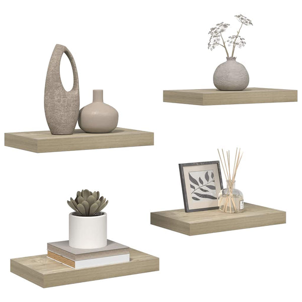 Schwebende Wandregale, 4er Set, Eiche
