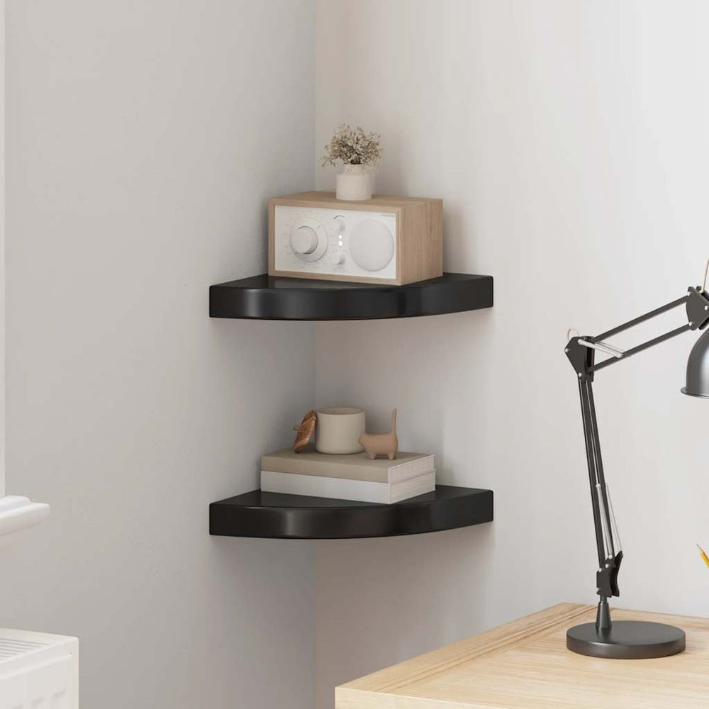 vidaXL Étagères d'angle flottantes 2 pcs Noir brillant 25x25x3,8 cm MDF