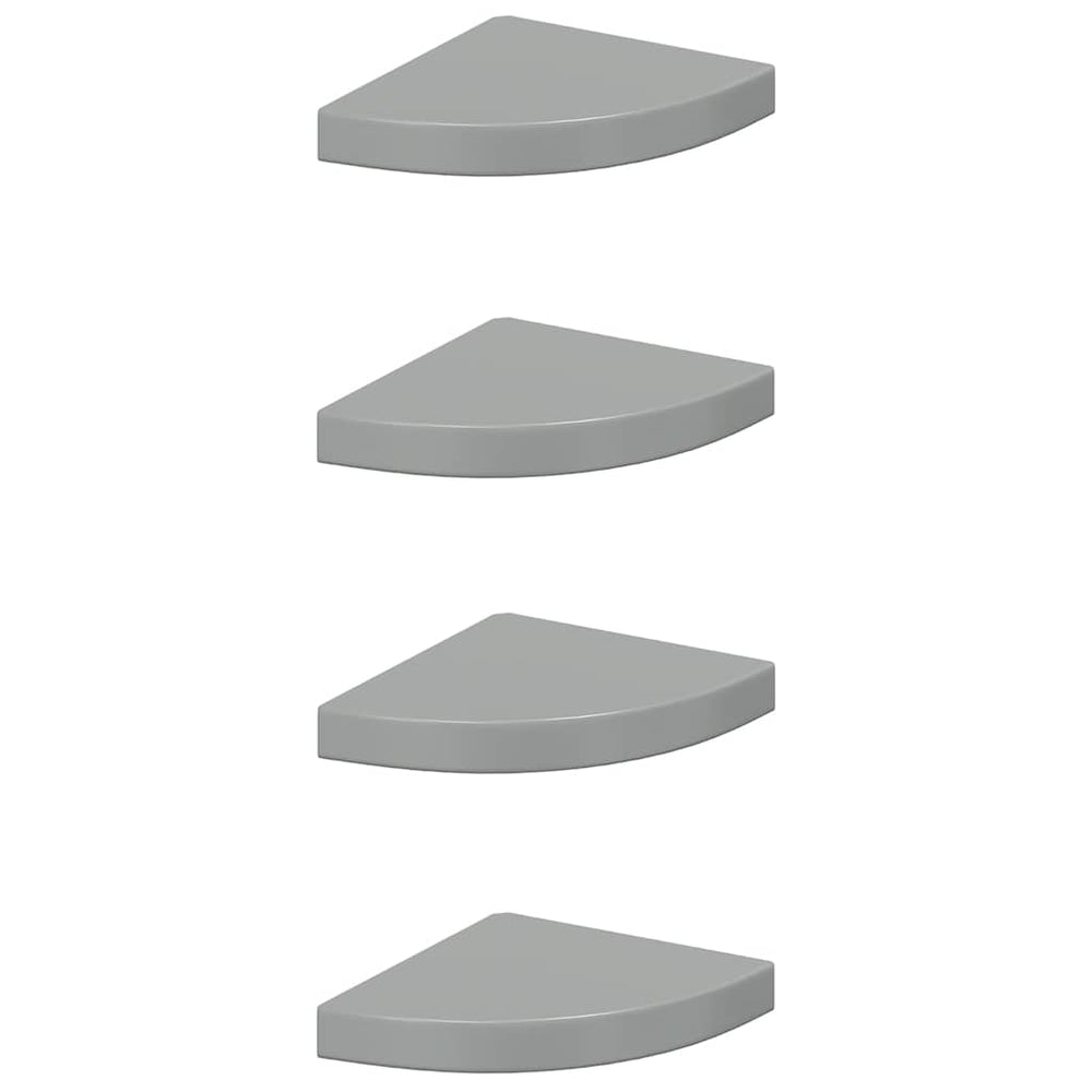 vidaXL Étagères d'angle flottantes 4 pcs Gris brillant 25x25x3,8 cm MDF