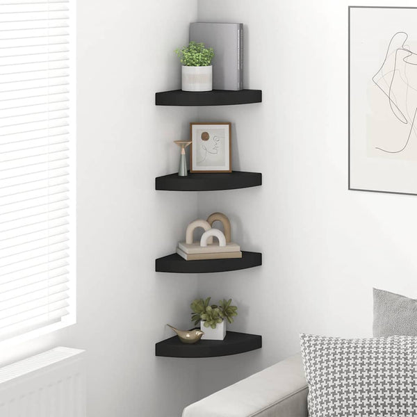 vidaXL Étagères flottantes d'angle 4 pcs Noir 25x25x3,8 cm MDF