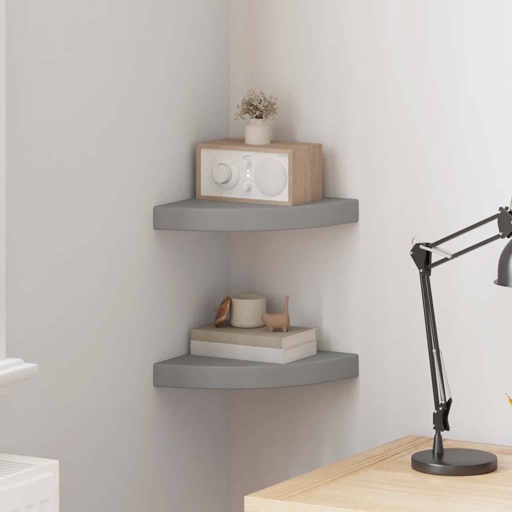 vidaXL Étagères flottantes d'angle 2 pcs Gris 25x25x3,8 cm MDF