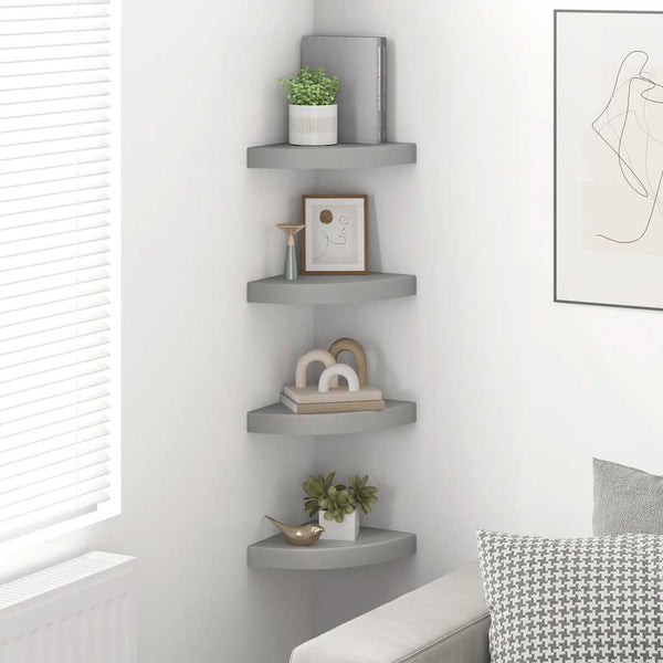 vidaXL Étagères flottantes d'angle 4 pcs Gris 25x25x3,8 cm MDF