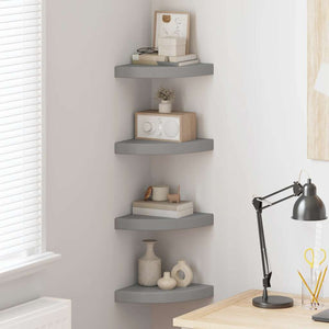 vidaXL Étagères flottantes d'angle 4 pcs Gris 25x25x3,8 cm MDF