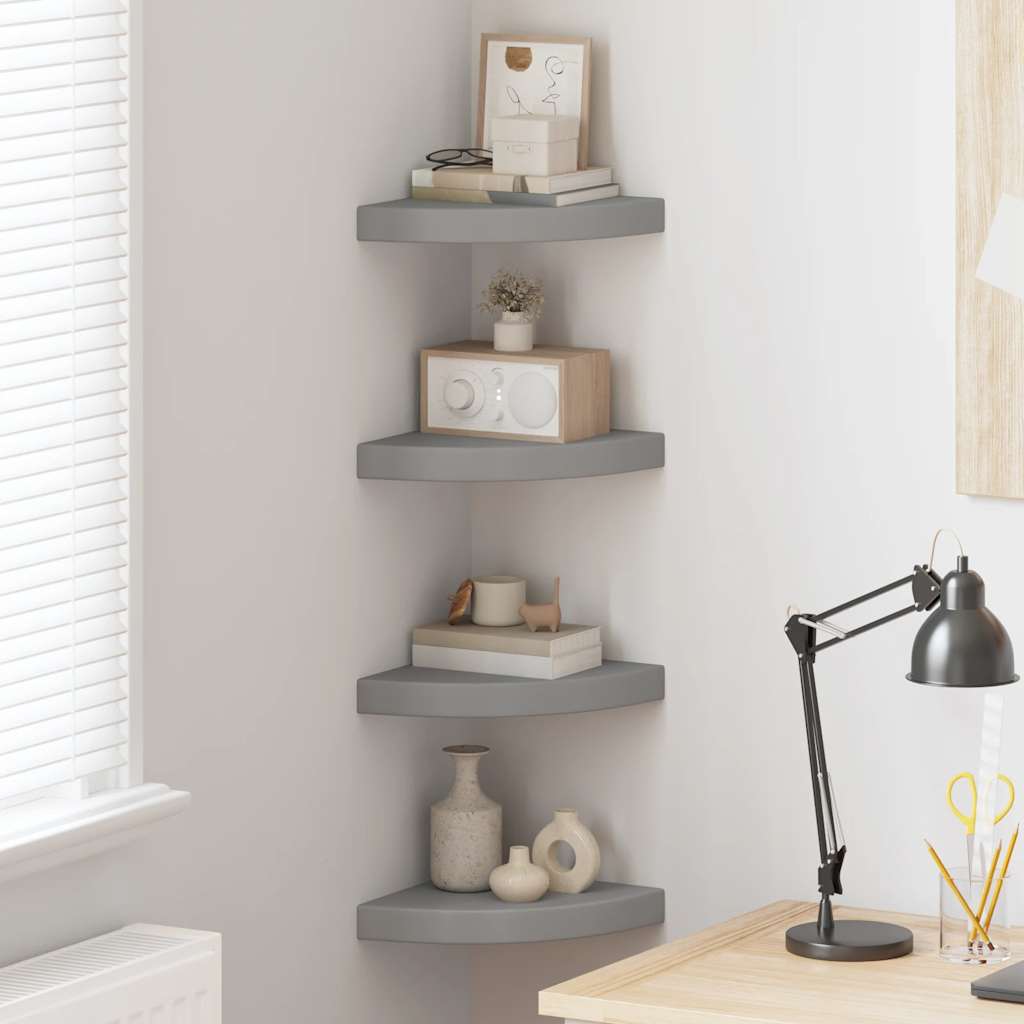 vidaXL Étagères flottantes d'angle 4 pcs Gris 25x25x3,8 cm MDF