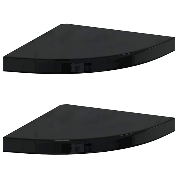 Eck Wandregal, 2er Set, Schwarz Hochglanz