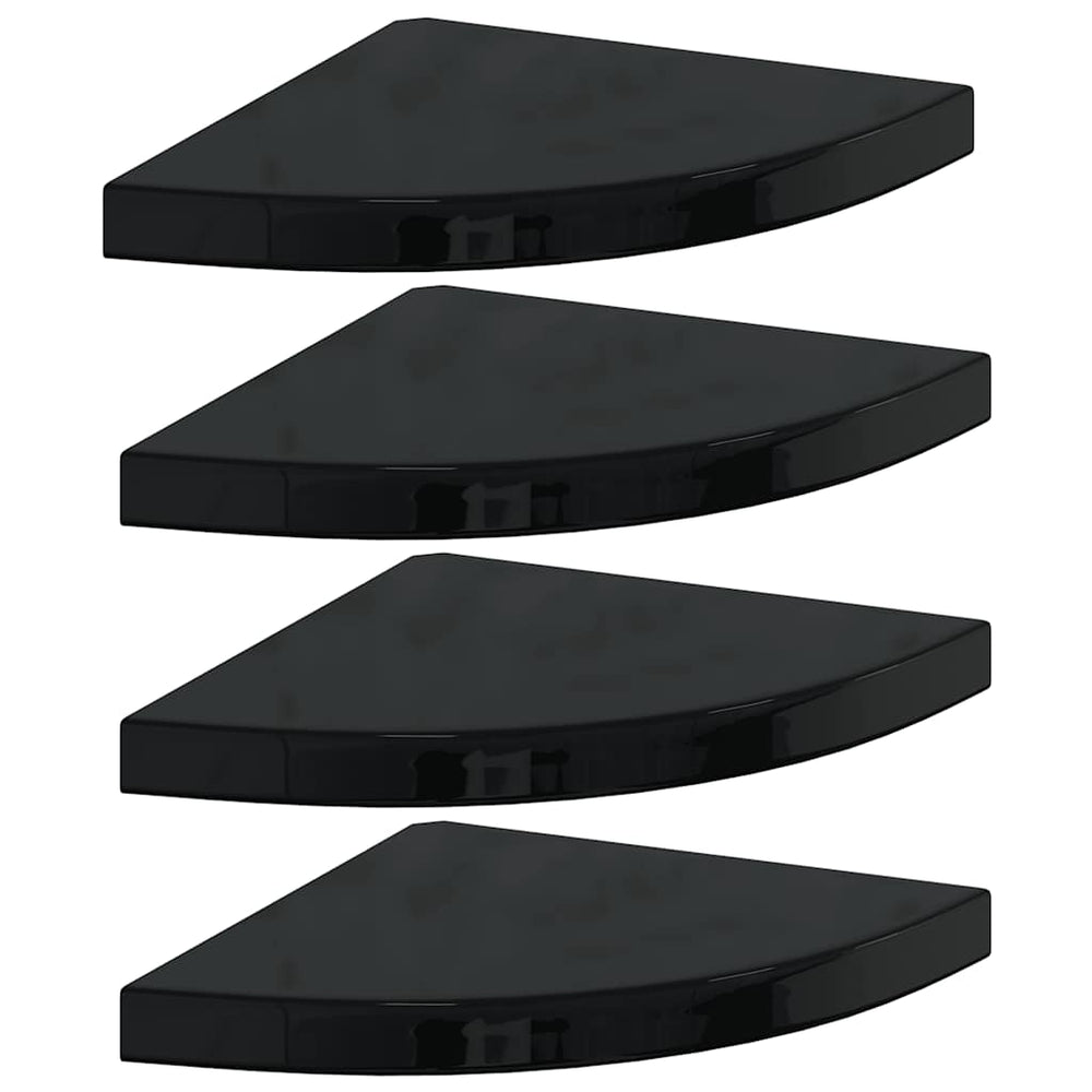 vidaXL Étagères d'angle murales 4 pcs Noir brillant 35x35x3,8 cm MDF
