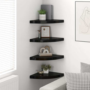 Eck Wandregale, 4er Set, Hochglanz Schwarz