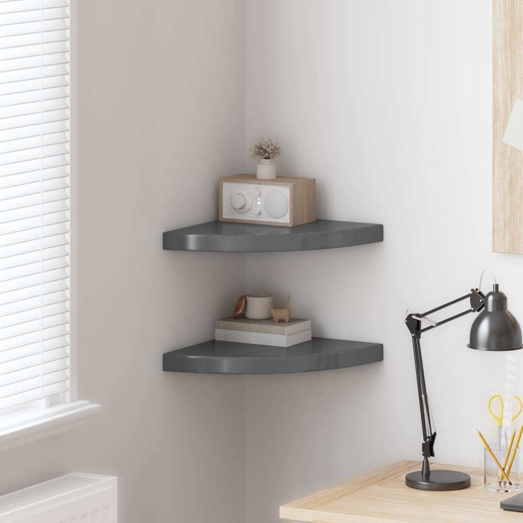 Eck Wandregale Grau Hochglanz, 2er Set