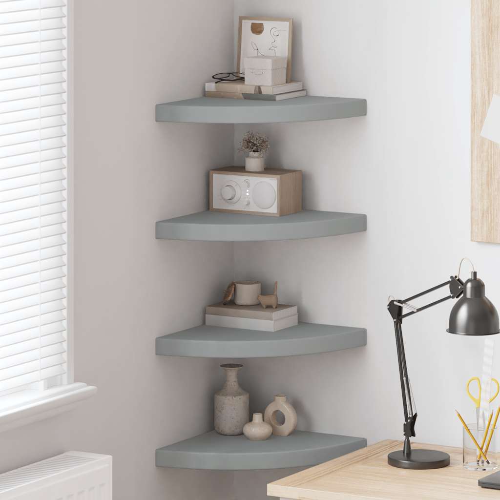 vidaXL Étagères flottantes d'angle 4 pcs Gris 35x35x3,8 cm MDF