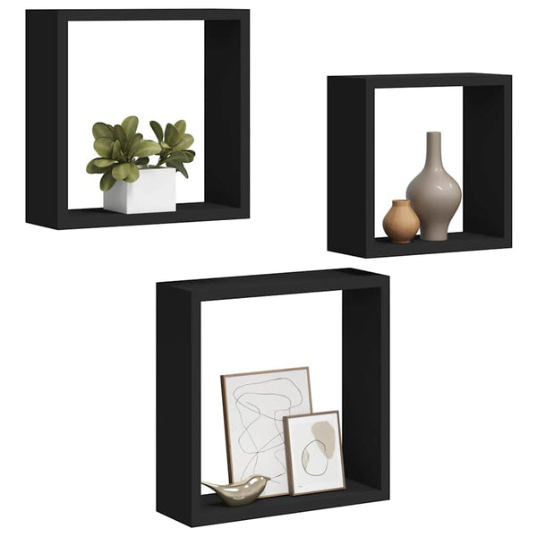 Schwarze Würfelregale, 3er Set