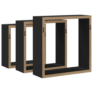 Schwarze Würfelregale, 3er Set