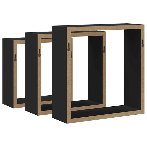 Schwarze Würfelregale, 3er Set