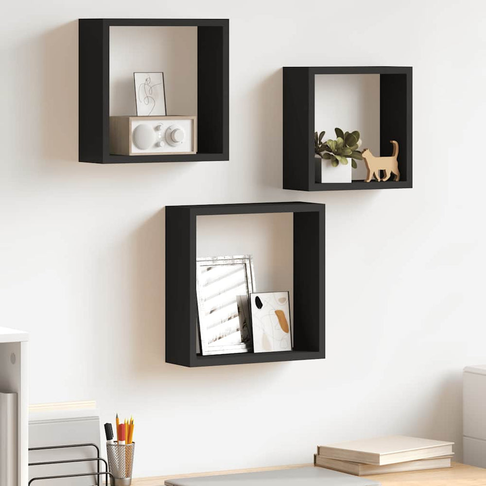 vidaXL Étagères cubes 3 pcs Noir MDF