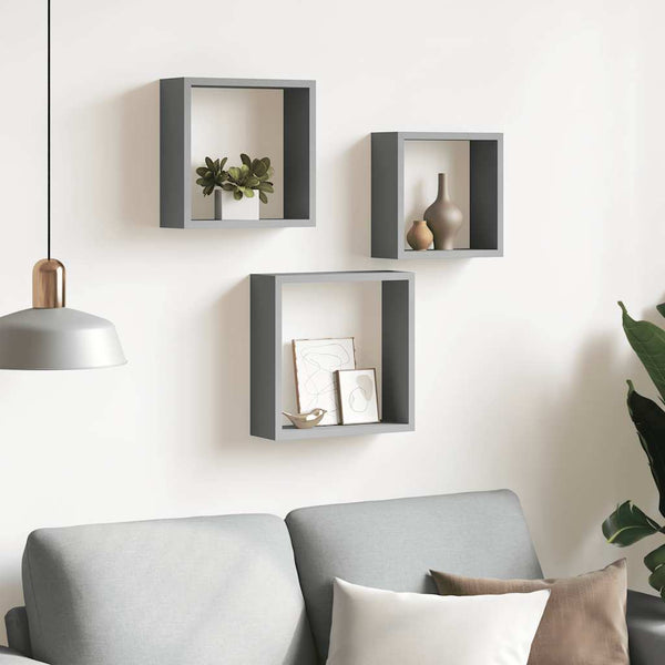 vidaXL Étagères cubes 3 pcs Gris MDF