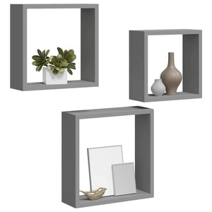 vidaXL Étagères cubes 3 pcs Gris MDF