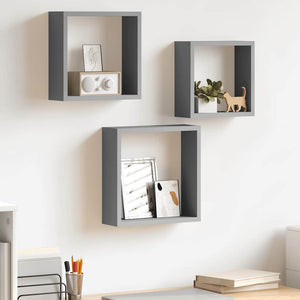vidaXL Étagères cubes 3 pcs Gris MDF