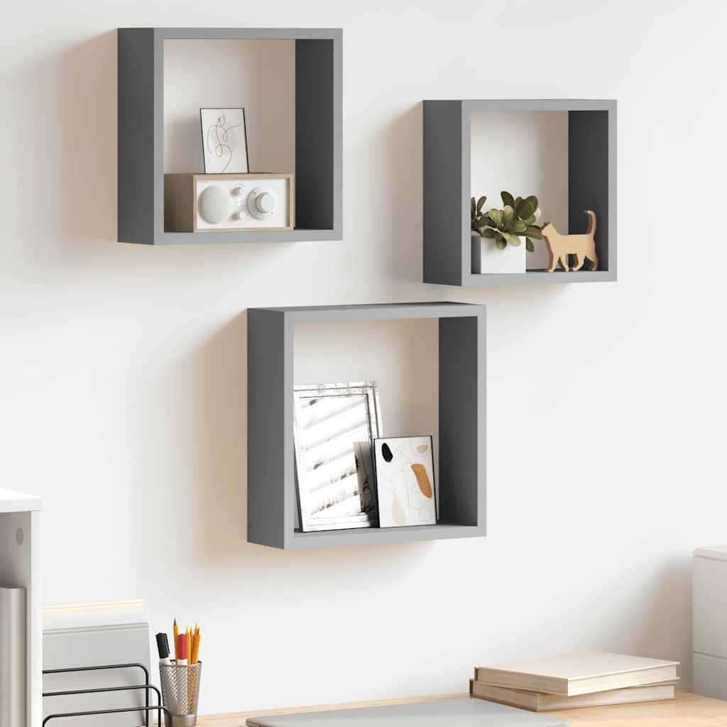 vidaXL Étagères cubes 3 pcs Gris MDF