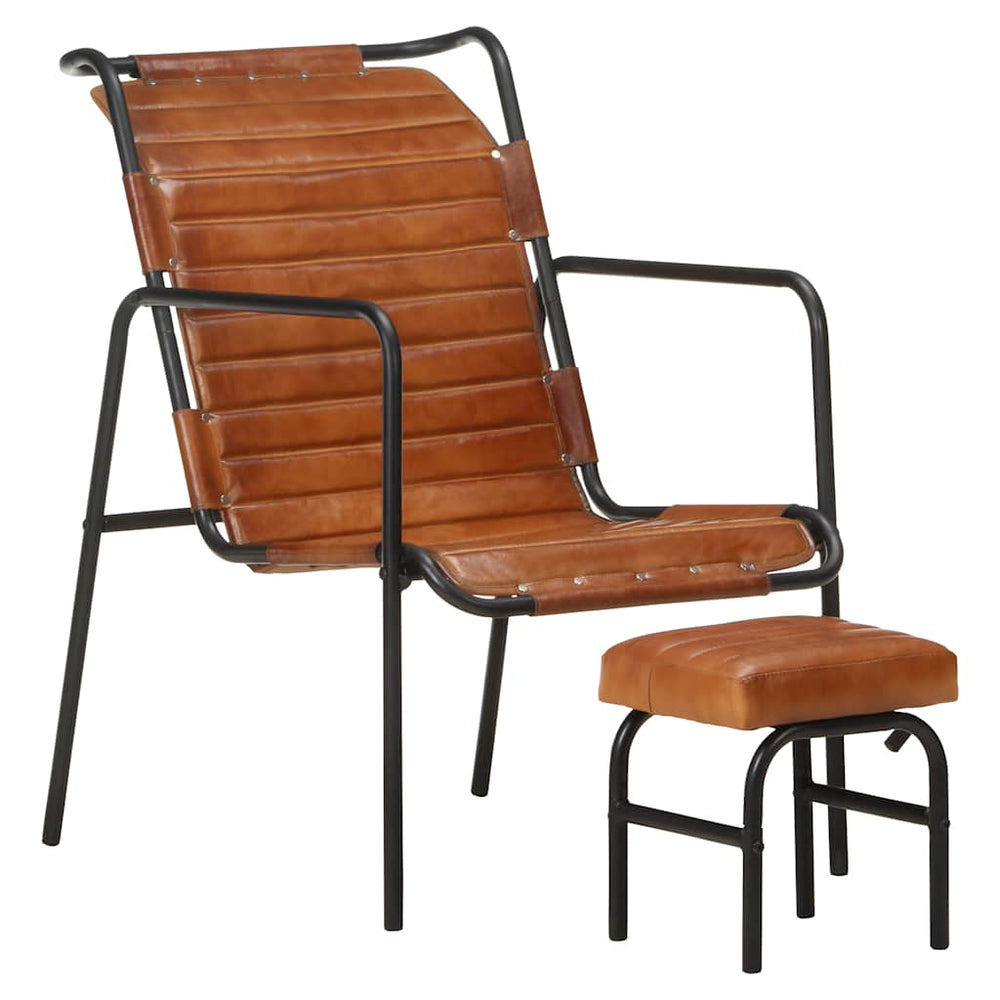 Echtleder Relaxsessel mit Hocker, Braun