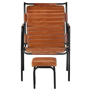 Echtleder Relaxsessel mit Hocker, Braun