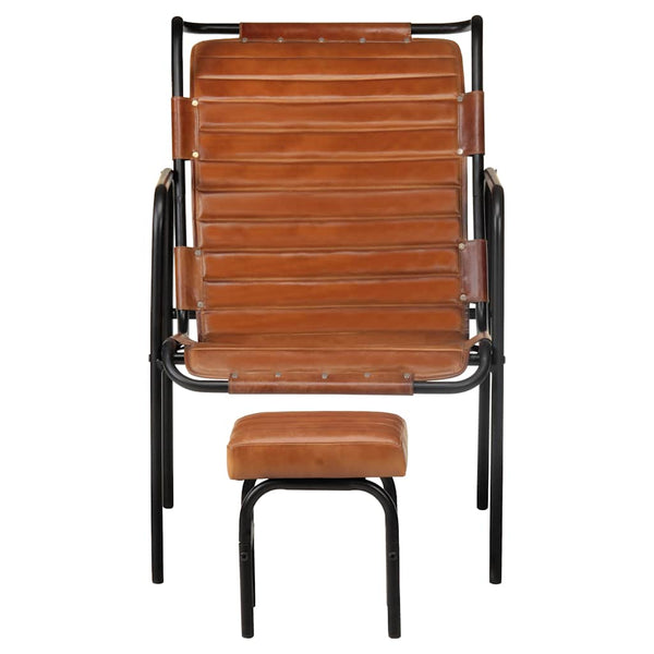 Echtleder Relaxsessel mit Hocker, Braun