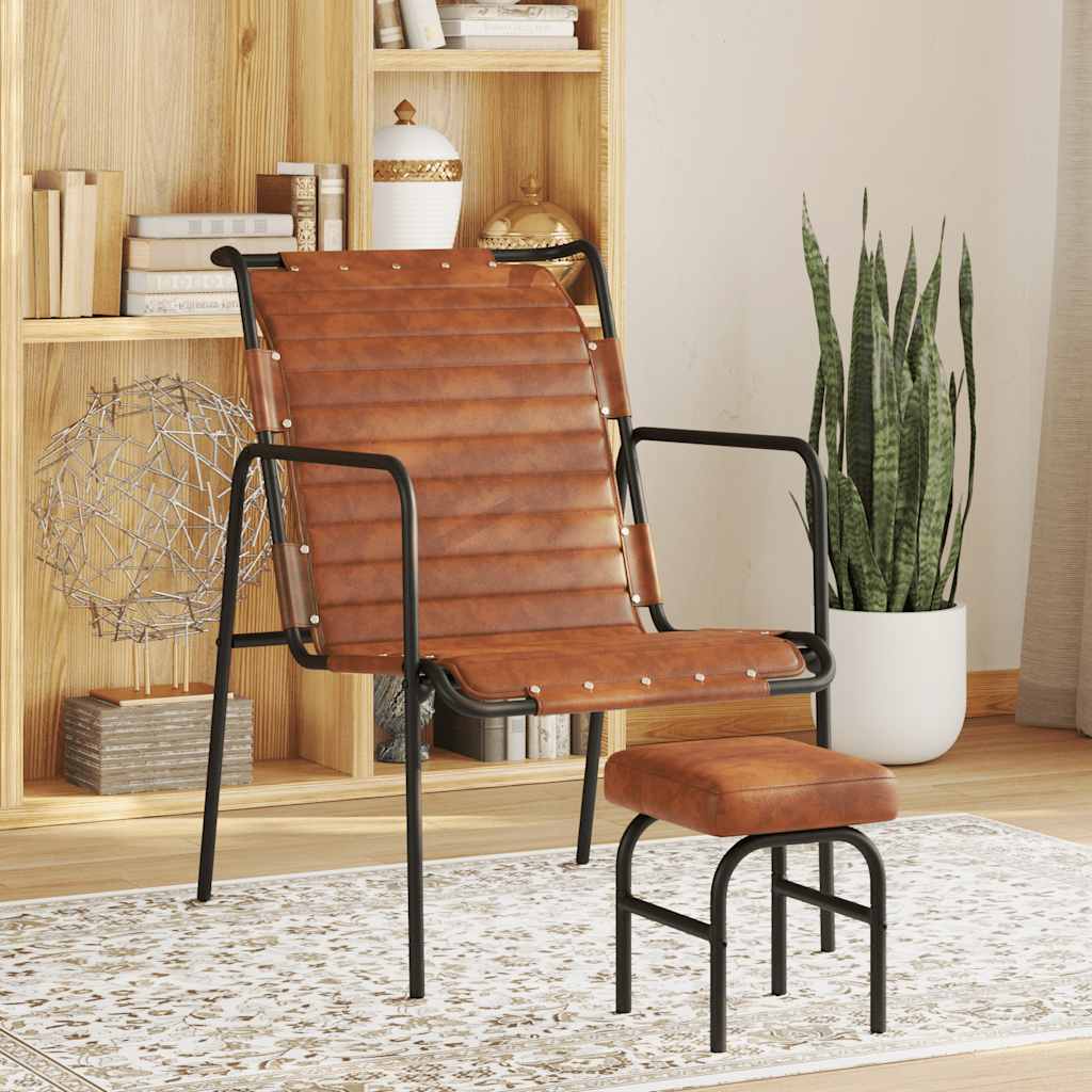 Echtleder Relaxsessel mit Hocker, Braun