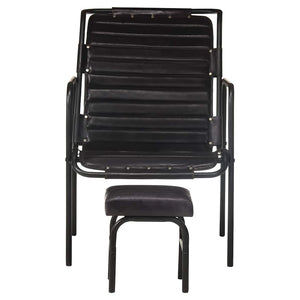 Relaxsessel mit Hocker Schwarz Echtleder