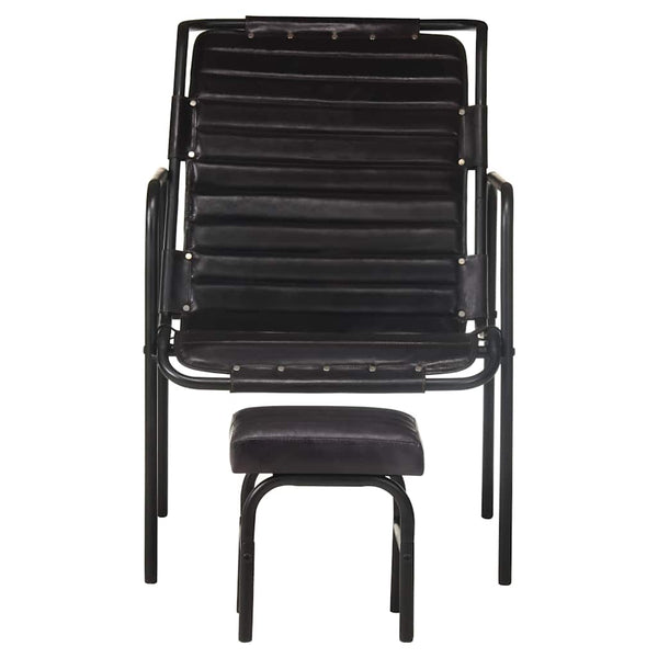 Relaxsessel mit Hocker Schwarz Echtleder