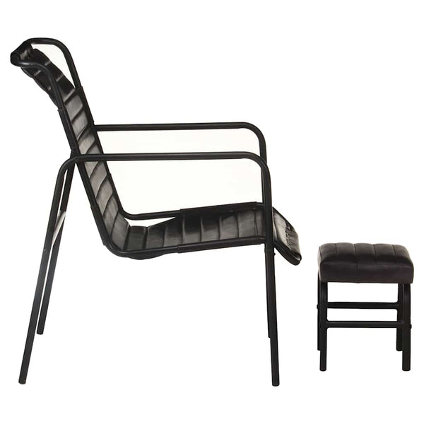 Relaxsessel mit Hocker Schwarz Echtleder