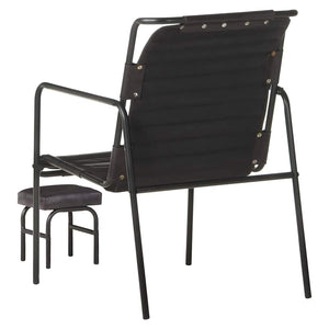 Relaxsessel mit Hocker Schwarz Echtleder