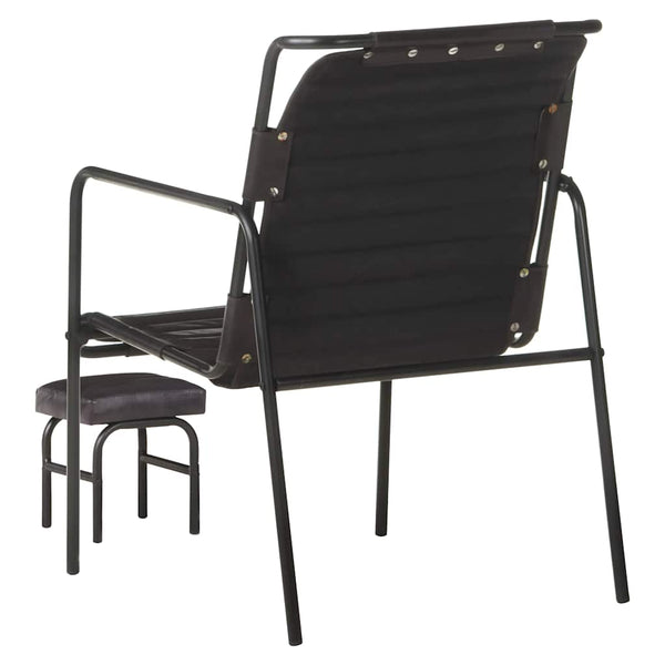 Relaxsessel mit Hocker Schwarz Echtleder