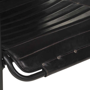 Relaxsessel mit Hocker Schwarz Echtleder