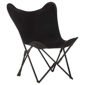 Klappbarer Butterfly-Sessel aus Leder, Schwarz