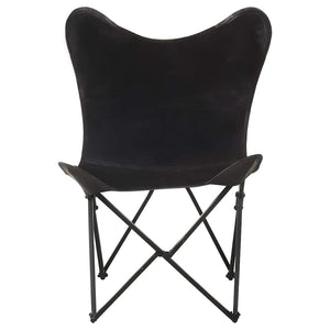 Klappbarer Butterfly-Sessel aus Leder, Schwarz