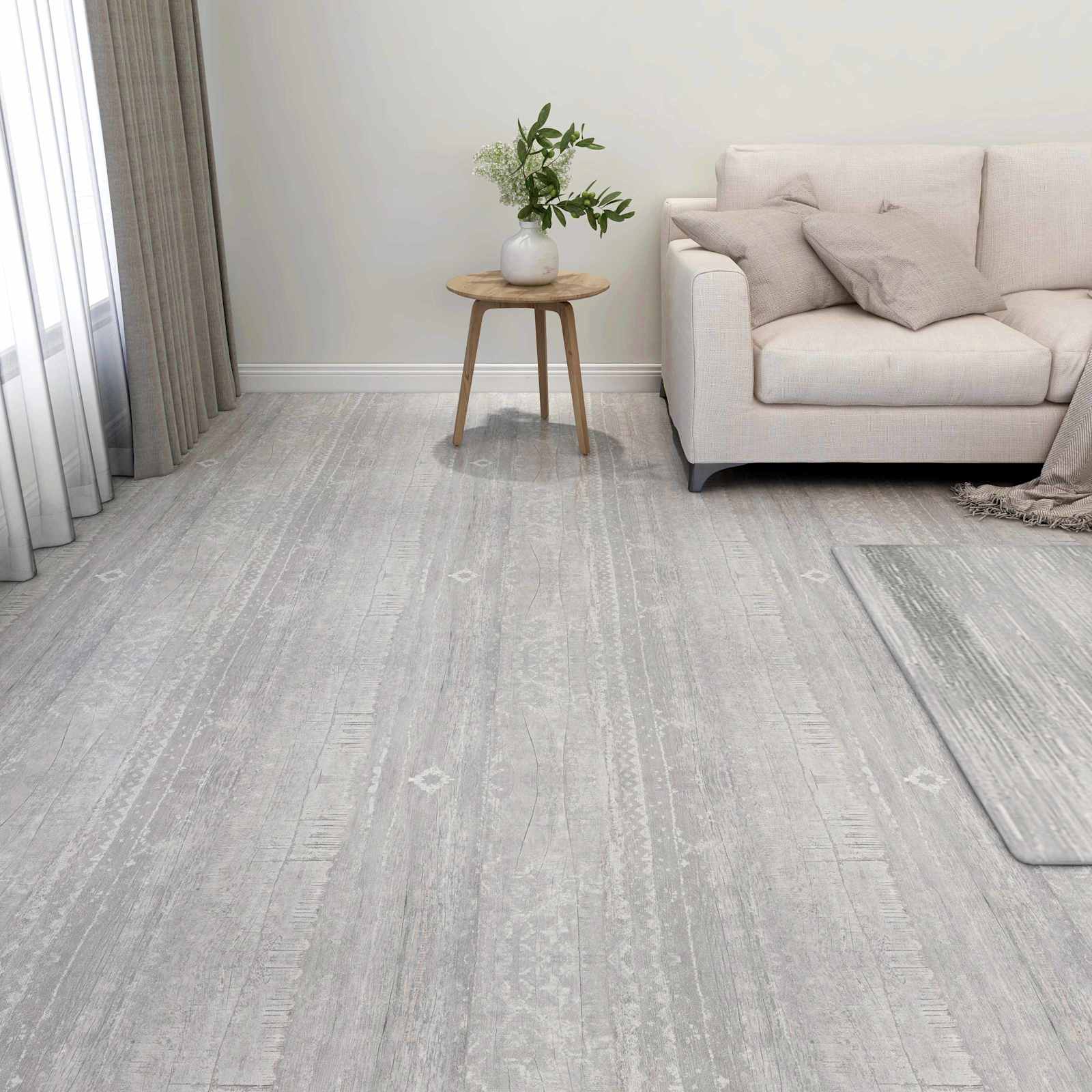 Selbstklebende PVC Bodenplanken Hellgrau/Weiß 5.11m²