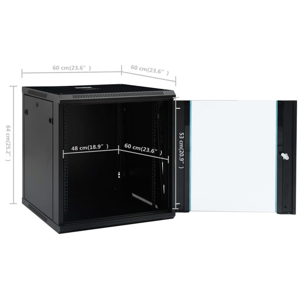 vidaXL Armoire réseau murale 12U 19" IP20 600x600x640 mm