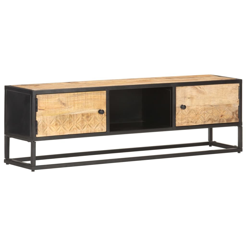 vidaXL Meuble TV avec porte sculptée 130x30x40 cm Bois de manguier brut