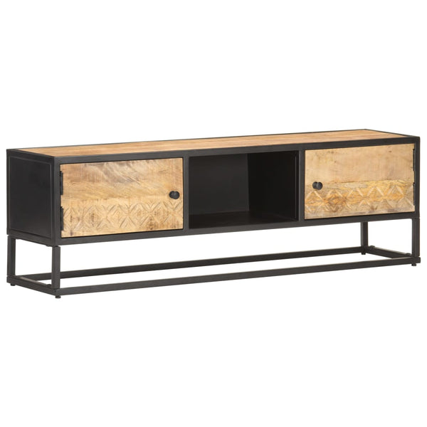 vidaXL Meuble TV avec porte sculptée 130x30x40 cm Bois de manguier brut