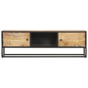vidaXL Meuble TV avec porte sculptée 130x30x40 cm Bois de manguier brut