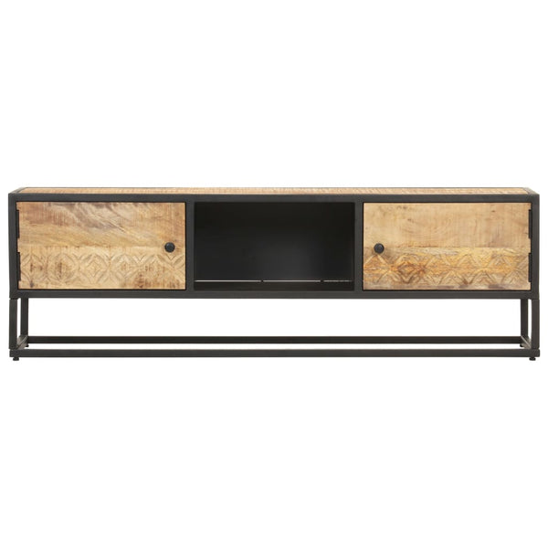 vidaXL Meuble TV avec porte sculptée 130x30x40 cm Bois de manguier brut