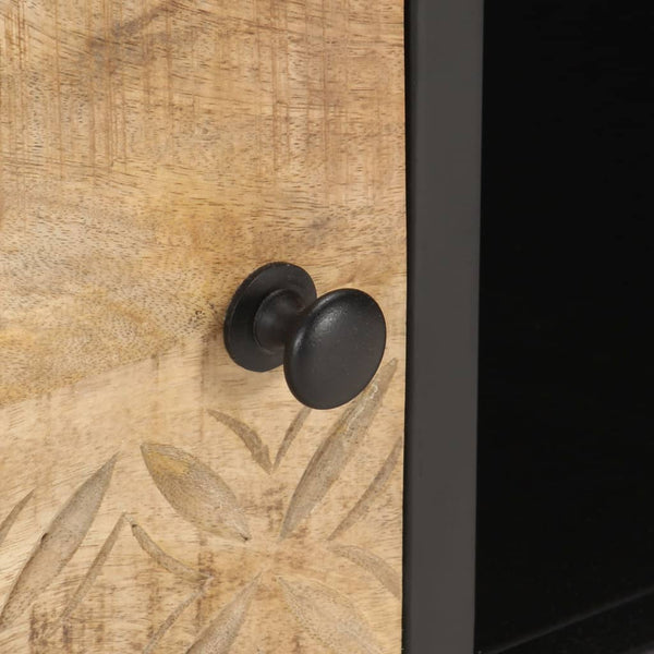 vidaXL Meuble TV avec porte sculptée 130x30x40 cm Bois de manguier brut