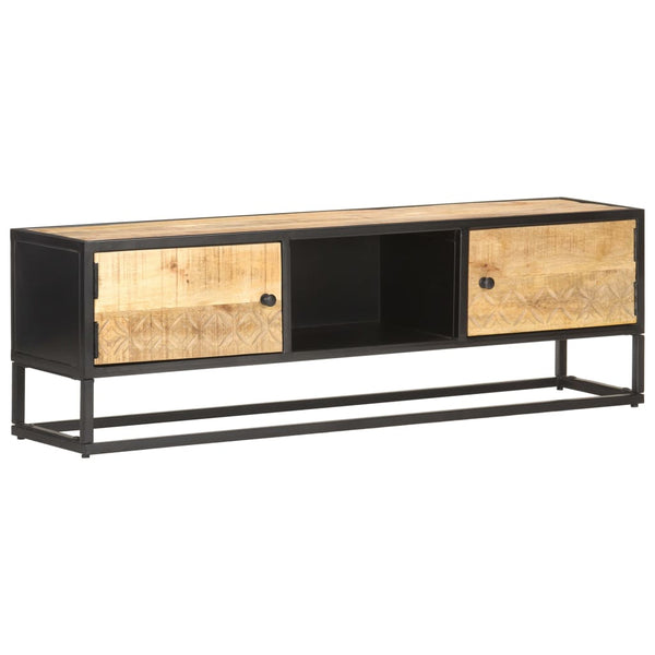 vidaXL Meuble TV avec porte sculptée 130x30x40 cm Bois de manguier brut